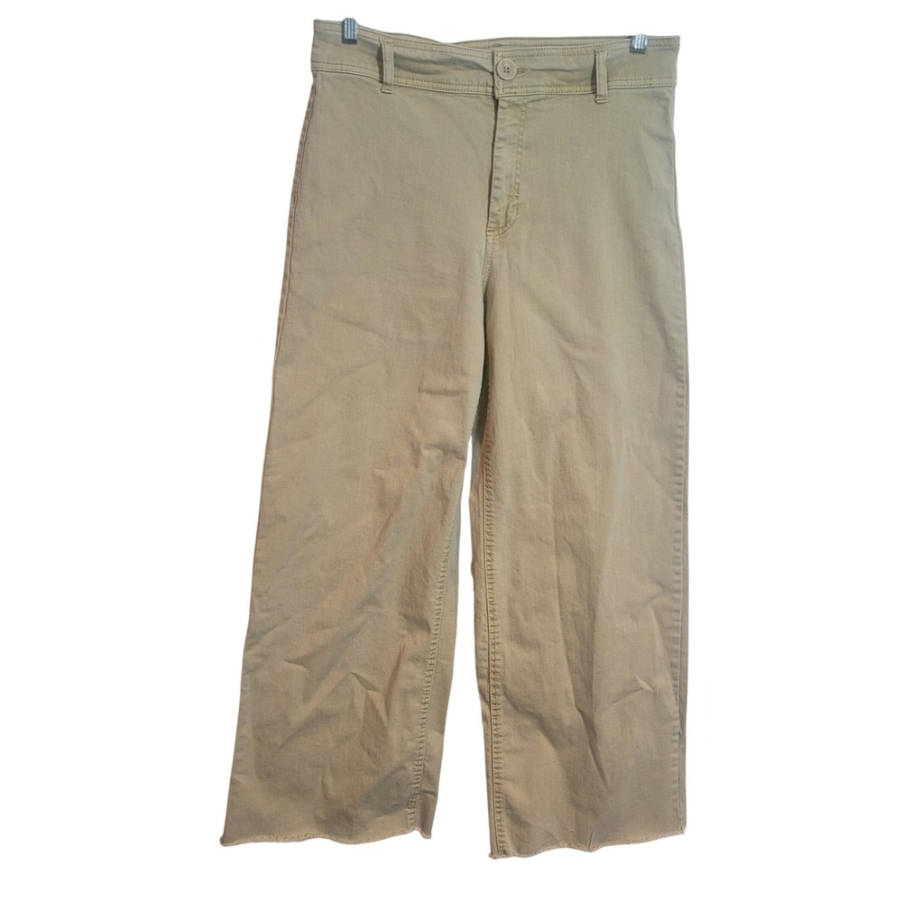 OAT New York Women's Tan Khaki Wide Leg Denim Pants Raw Hem Size 10 / 30 Boho